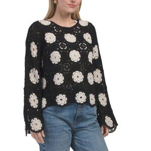 PINKY Black/Natural Crochet Pullover Sweater